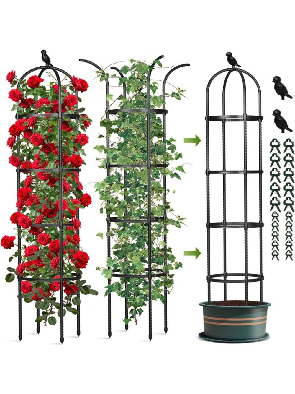 6.2 FT Garden Trellis for Climbing Plants, Rustproof Metal Support (2 Pack)